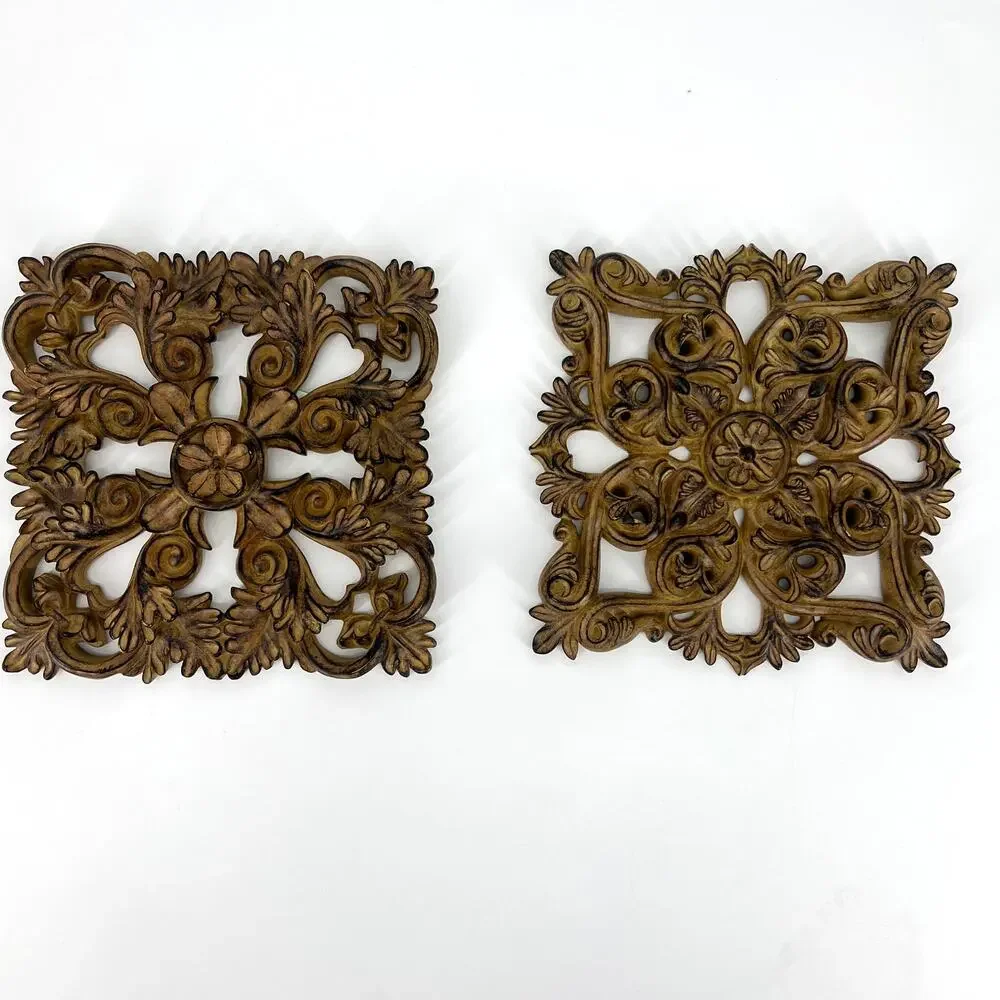 Vintage Pair Home Interiors Square Resin Medallion Wall Art 8